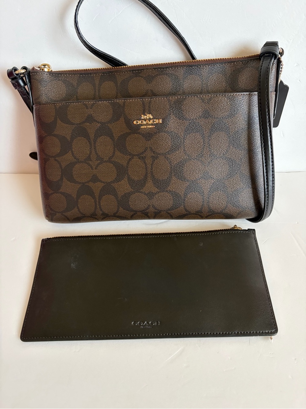 Coach Brown and Black Signature Crossbody Bag